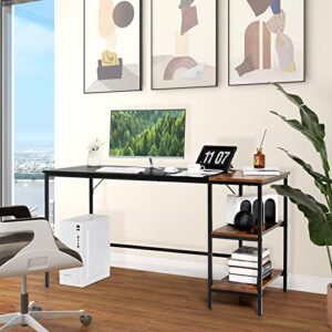 CHEFJOY 55” Computer Desk w/Storage Shelf, Industrial Home Office Desk, PC Laptop Desk w/Heavy-Duty Steel Frame, Simple Style Wood Writing Desk for Bedroom, Study