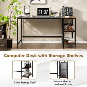 CHEFJOY 55” Computer Desk w/Storage Shelf, Industrial Home Office Desk, PC Laptop Desk w/Heavy-Duty Steel Frame, Simple Style Wood Writing Desk for Bedroom, Study