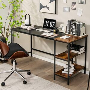 CHEFJOY 55” Computer Desk w/Storage Shelf, Industrial Home Office Desk, PC Laptop Desk w/Heavy-Duty Steel Frame, Simple Style Wood Writing Desk for Bedroom, Study