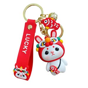 Operitacx 4pcs Fortune Ornaments Shaped Wear-resistant Fengshui Zodiac Gift Cartoon Bag Key Rabbit Ornament Hanging Bunny Pendant Charms Dance Chinese Keychain Awake Kawaii Keys Animal