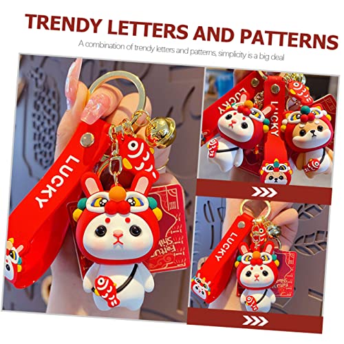 Operitacx 4pcs Fortune Ornaments Shaped Wear-resistant Fengshui Zodiac Gift Cartoon Bag Key Rabbit Ornament Hanging Bunny Pendant Charms Dance Chinese Keychain Awake Kawaii Keys Animal