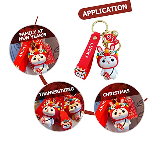 Operitacx 4pcs Fortune Ornaments Shaped Wear-resistant Fengshui Zodiac Gift Cartoon Bag Key Rabbit Ornament Hanging Bunny Pendant Charms Dance Chinese Keychain Awake Kawaii Keys Animal