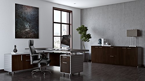 Zuri Furniture 83" Modern Kennedy Executive Dark Wood Desk with Left Return