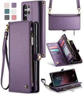 asapdos samsung galaxy s23 ultra case wallet,retro suede pu leather strap wristlet flip case with magnetic closure,[rfid blocking] card holder and kickstand for men women purple