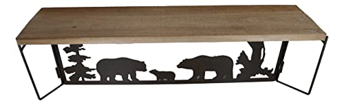 Ebros Gift Forest Woodlands Rustic Black Bear Family Metal Cutout Art Wall Hanging Floating Wood Shelf 20" Wide Rustic Bears Decorative Cabin Lodge Country Mountain Western Homes