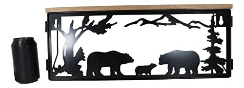 Ebros Gift Forest Woodlands Rustic Black Bear Family Metal Cutout Art Wall Hanging Floating Wood Shelf 20" Wide Rustic Bears Decorative Cabin Lodge Country Mountain Western Homes