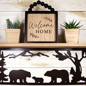 Ebros Gift Forest Woodlands Rustic Black Bear Family Metal Cutout Art Wall Hanging Floating Wood Shelf 20" Wide Rustic Bears Decorative Cabin Lodge Country Mountain Western Homes