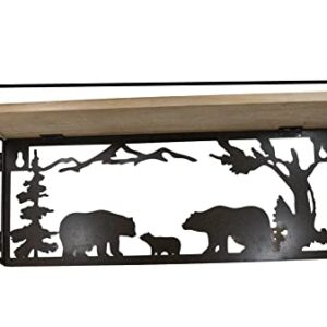 Ebros Gift Forest Woodlands Rustic Black Bear Family Metal Cutout Art Wall Hanging Floating Wood Shelf 20" Wide Rustic Bears Decorative Cabin Lodge Country Mountain Western Homes