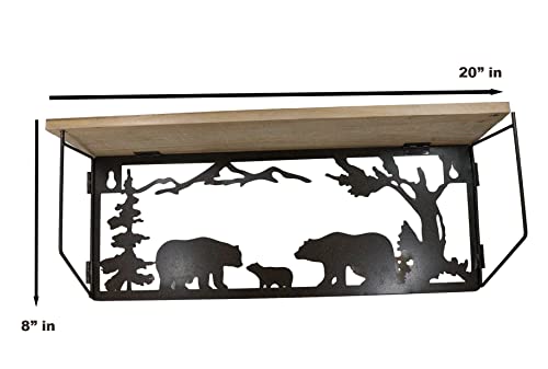 Ebros Gift Forest Woodlands Rustic Black Bear Family Metal Cutout Art Wall Hanging Floating Wood Shelf 20" Wide Rustic Bears Decorative Cabin Lodge Country Mountain Western Homes