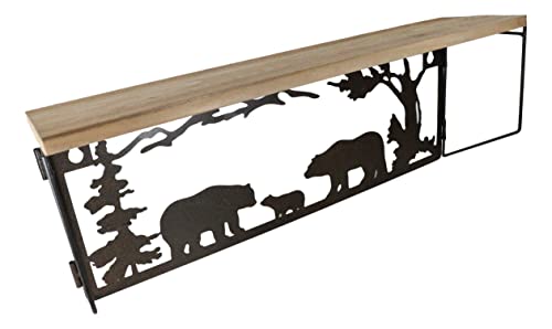 Ebros Gift Forest Woodlands Rustic Black Bear Family Metal Cutout Art Wall Hanging Floating Wood Shelf 20" Wide Rustic Bears Decorative Cabin Lodge Country Mountain Western Homes