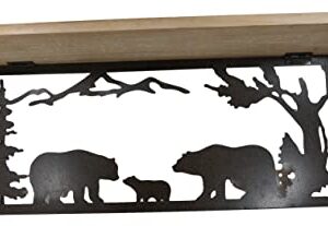 Ebros Gift Forest Woodlands Rustic Black Bear Family Metal Cutout Art Wall Hanging Floating Wood Shelf 20" Wide Rustic Bears Decorative Cabin Lodge Country Mountain Western Homes