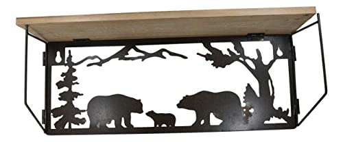 Ebros Gift Forest Woodlands Rustic Black Bear Family Metal Cutout Art Wall Hanging Floating Wood Shelf 20" Wide Rustic Bears Decorative Cabin Lodge Country Mountain Western Homes