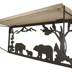 Ebros Gift Forest Woodlands Rustic Black Bear Family Metal Cutout Art Wall Hanging Floating Wood Shelf 20" Wide Rustic Bears Decorative Cabin Lodge Country Mountain Western Homes