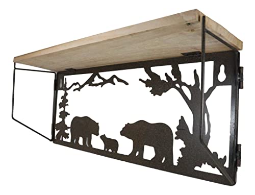 Ebros Gift Forest Woodlands Rustic Black Bear Family Metal Cutout Art Wall Hanging Floating Wood Shelf 20" Wide Rustic Bears Decorative Cabin Lodge Country Mountain Western Homes