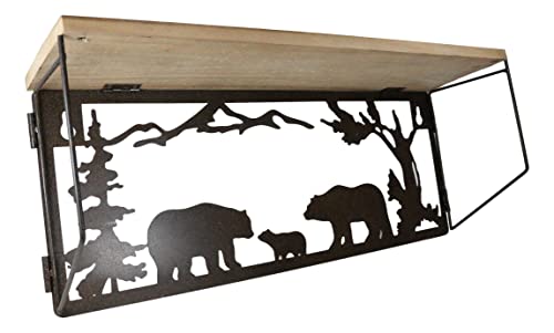 Ebros Gift Forest Woodlands Rustic Black Bear Family Metal Cutout Art Wall Hanging Floating Wood Shelf 20" Wide Rustic Bears Decorative Cabin Lodge Country Mountain Western Homes