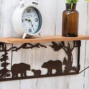 Ebros Gift Forest Woodlands Rustic Black Bear Family Metal Cutout Art Wall Hanging Floating Wood Shelf 20" Wide Rustic Bears Decorative Cabin Lodge Country Mountain Western Homes