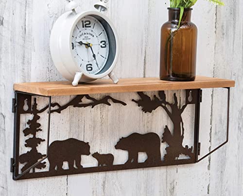 Ebros Gift Forest Woodlands Rustic Black Bear Family Metal Cutout Art Wall Hanging Floating Wood Shelf 20" Wide Rustic Bears Decorative Cabin Lodge Country Mountain Western Homes