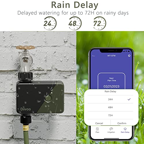 WiFi Hose Timer, Diivoo Smart Water Timer with WiFi Hub, 6 Irrigation Plans and 2 Watering Modes, Smart Sprinkler Compatible with Alexa and Google Home