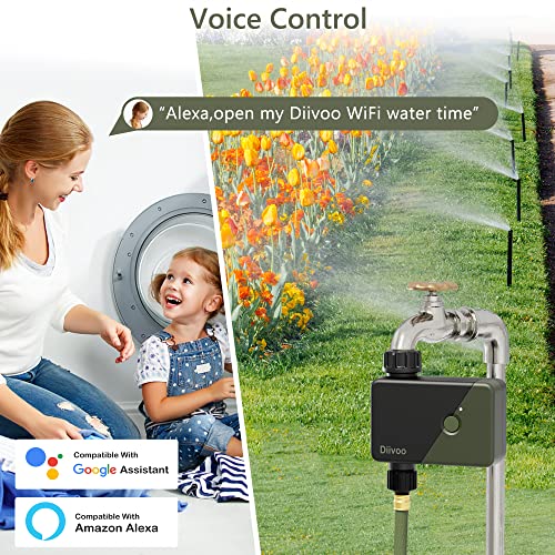 WiFi Hose Timer, Diivoo Smart Water Timer with WiFi Hub, 6 Irrigation Plans and 2 Watering Modes, Smart Sprinkler Compatible with Alexa and Google Home