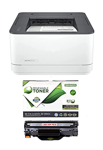 RT 3001dw Laser Pro Wireless Black and White Check Printer Bundle with 138A Modified MICR Toner Cartridge for printing payroll & business checks (2 Items)