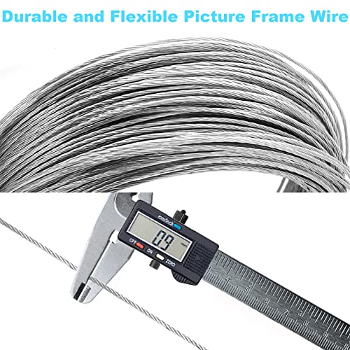 Ouskr 100 Pcs Picture Hanging Wire Kit, 100 Feet Heavy Duty Wire Picture Hanging for Photo Mirror Frame Artwork, Included D Ring Picture Hangers, Screws, Aluminum Sleeves, Screwdriver, up to 30lbs