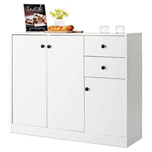 giantex buffet cabinet with storage - kitchen sideboard with 2 drawers, 3-door large & small cabinet, adjustable shelves, white pantry cupboard for dining room, console table for entryway