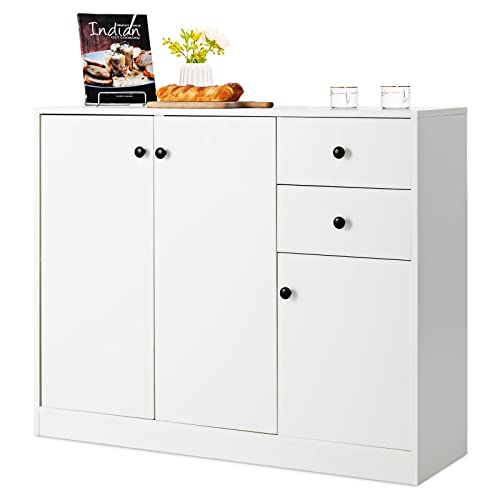 Giantex Buffet Cabinet with Storage - Kitchen Sideboard with 2 Drawers, 3-Door Large & Small Cabinet, Adjustable Shelves, White Pantry Cupboard for Dining Room, Console Table for Entryway