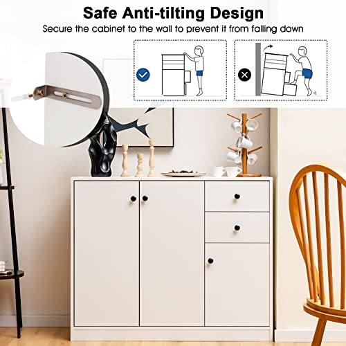 Giantex Buffet Cabinet with Storage - Kitchen Sideboard with 2 Drawers, 3-Door Large & Small Cabinet, Adjustable Shelves, White Pantry Cupboard for Dining Room, Console Table for Entryway