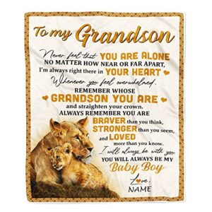 centurytee personalized to my grandson blanket from grandma gigi lion never feel that you are alone great grandson birthday christmas bed quilt fleece throw blanket (50 x 60 inches - youth size)