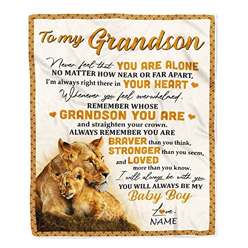 CenturyTee Personalized to My Grandson Blanket from Grandma Gigi Lion Never Feel That You are Alone Great Grandson Birthday Christmas Bed Quilt Fleece Throw Blanket (50 x 60 Inches - Youth Size)