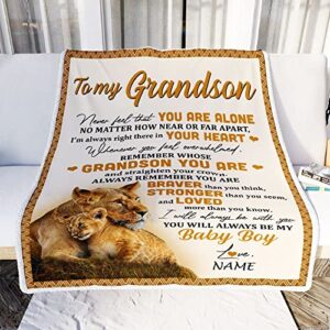 CenturyTee Personalized to My Grandson Blanket from Grandma Gigi Lion Never Feel That You are Alone Great Grandson Birthday Christmas Bed Quilt Fleece Throw Blanket (50 x 60 Inches - Youth Size)