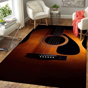 Retro Wooden Guitar Area Rugs, Indoor Machine Washable Carpet with Non-Slip Backing, Music Lover Black Breathable Durable Mat for Hardwood Floors Decor 3' x 5'