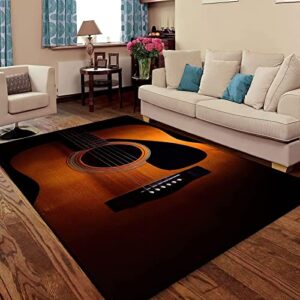 Retro Wooden Guitar Area Rugs, Indoor Machine Washable Carpet with Non-Slip Backing, Music Lover Black Breathable Durable Mat for Hardwood Floors Decor 3' x 5'