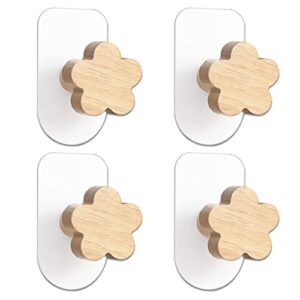 yisiziyo beech wood coat hooks 4 pieces kids room decorative hooks no marking glue no drilling required (3-flower)