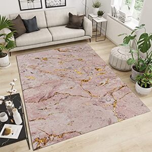 situkgt pink gold marble area rugs, modern light luxury dreamy living room decor rug fluffy soft washable breathable durable for hotel home decor doormat entrance hall yoga room patio 2ftx3ft