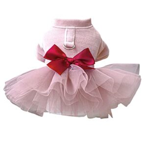 dog dress pet dog cat cute two-legged princess dress with traction ring mesh splicing pink m