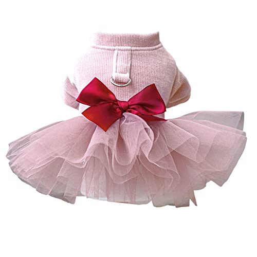 Dog Dress Pet Dog Cat Cute Two-Legged Princess Dress with Traction Ring Mesh Splicing Pink M