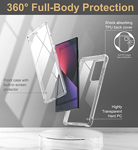 SURITCH for Samsung Galaxy S23 Ultra Clear Case 6.8" (Only), [Built-in Screen Protector] Full Body Protective Hard Shell+Soft TPU Phone Case for Samsung S23 Ultra -(Full Clear)