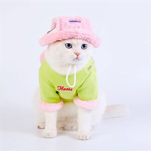 Small Dog Kawaii T-Shirt Hoodie with Heart Shape Plush Bag Soft Pet Puppy Clothes Breathable Cotton Cat Cute Casual Costume for Spring and Autumn (S,Green)