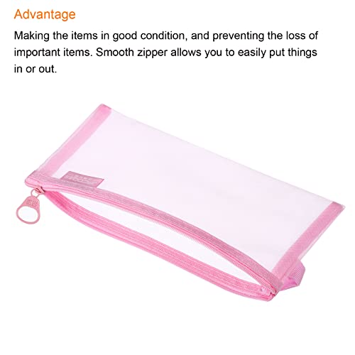 PATIKIL Mesh Cosmetic Bags, 5 Pack Nylon A6 Size Pen Pencil Case Travel Toiletry Cosmetic Makeup Zipper Mesh Pouch Organizer for Office, Pink