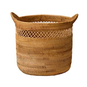 storage containers rattan woven laundry basket with handles, round storage bin for shelves, storage for magazines, books, toys storage baskets organizer bins (color : brown, size : medium)