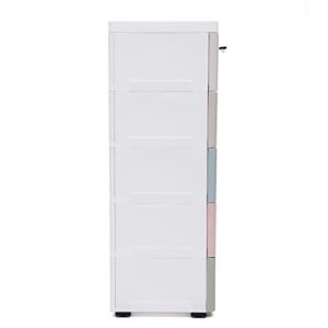OUKANING Plastic 5 Drawers Dresser Storage Cabinet, Macaron Stackable Vertical Clothes Storage Tower for Neatly Storing Books, Office Supplies, Snacks, Household Items