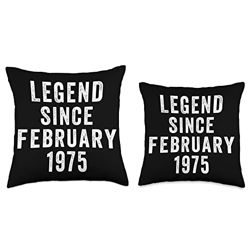 Funny Birthday Gifts for Men Women Dad Mom Vintage Legend February 1975-Funny Birthday Throw Pillow, 18x18, Multicolor
