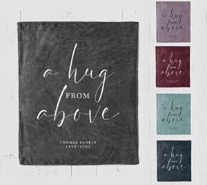 mini chic personalized a hug from above blanket, husband in heaven sympathy blankets and throws, gift for widow from husband, bereavement gifts loss of husband