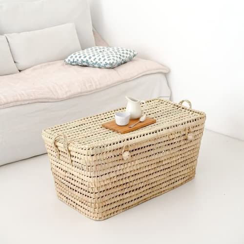 Handmade Wicker Storage Trunk large basket - Palm Leaf Storage Chest Storage Basket (80 cm)