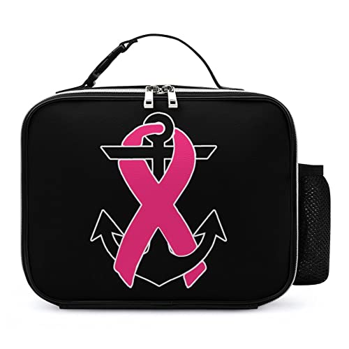 Breast Cancer Awareness Anchor Printed Lunch Box Insulated Leakproof Cooler Tote Bag Reusable for Travel Work Picnic