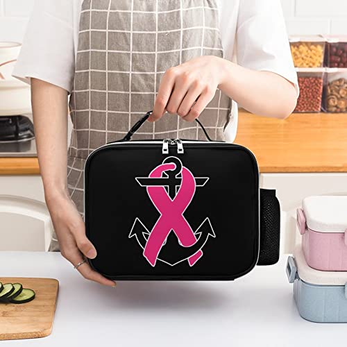 Breast Cancer Awareness Anchor Printed Lunch Box Insulated Leakproof Cooler Tote Bag Reusable for Travel Work Picnic