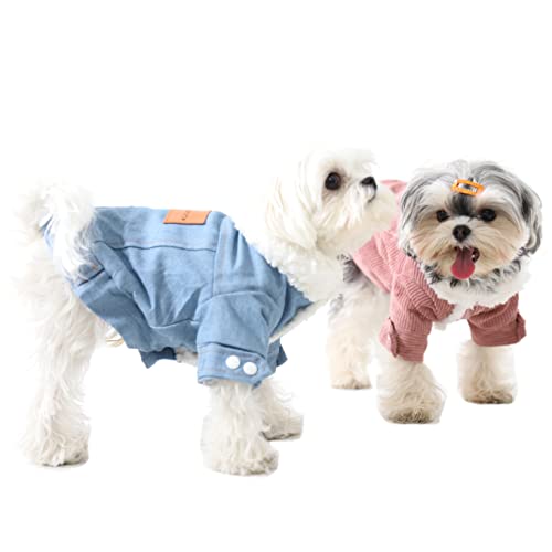 Plemonet Pet Dog Clothes Dog Jacket Fleece Lining Extra Warm Coat Cat Jacket Dog Denim Jacket Dog Coat Puff Winter (Pink, Large)