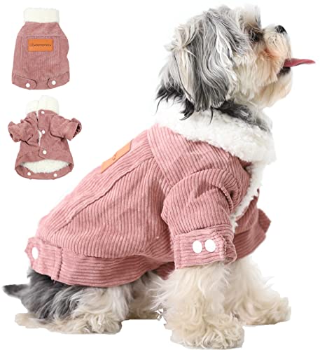 Plemonet Pet Dog Clothes Dog Jacket Fleece Lining Extra Warm Coat Cat Jacket Dog Denim Jacket Dog Coat Puff Winter (Pink, Large)