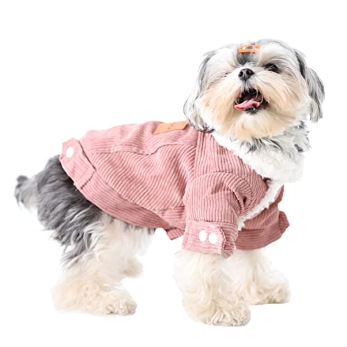 Plemonet Pet Dog Clothes Dog Jacket Fleece Lining Extra Warm Coat Cat Jacket Dog Denim Jacket Dog Coat Puff Winter (Pink, Large)